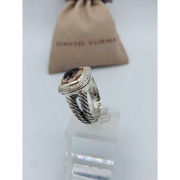 David Yurman Sterling Silver Albion Ring 11mm Morganite and Diamonds Size 9 - Picture 4 of 5